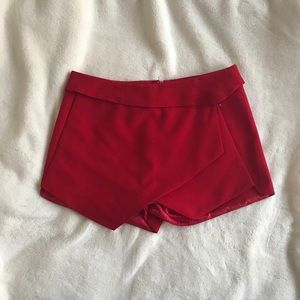 Red Asymmetrical Skirt//Shorts